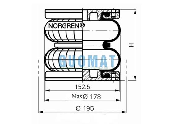 PM / 31062 NORGREN Przemysłowa sprężyna pneumatyczna 115 mm Skok Pneumatyczny gumowy mieszek pneumatyczny