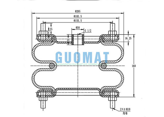 8''X2 Flange Industrial Air Spring W01R584055 Aluminiowa płyta Firestone Zwinięte gumowe mieszki