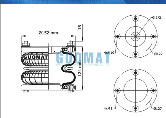 Dunlop DB 06219 Industrial Air Shock Double Convoluted Flange Type Air Spring 6x2 Metal Bellows