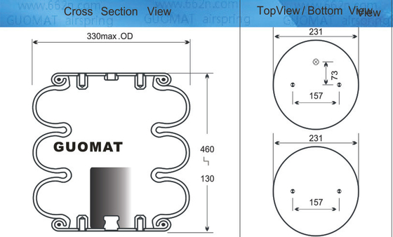 Contitech Air Spring FT330-29 498 Trójkąt 6334 / 4432 Trzykrotny worek powietrzny do Ridewell 1003588030C