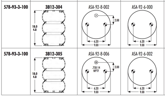 3B12-304 Goodyear Air Spring Triple Convoluted Cross do Firestone W01-358-8013