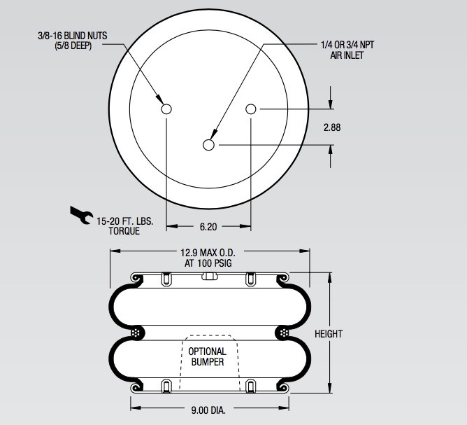 W01-358-7184 Firestone Air Spring 3/4 NPT Style 22 Mieszki gumowe W01-358-0226